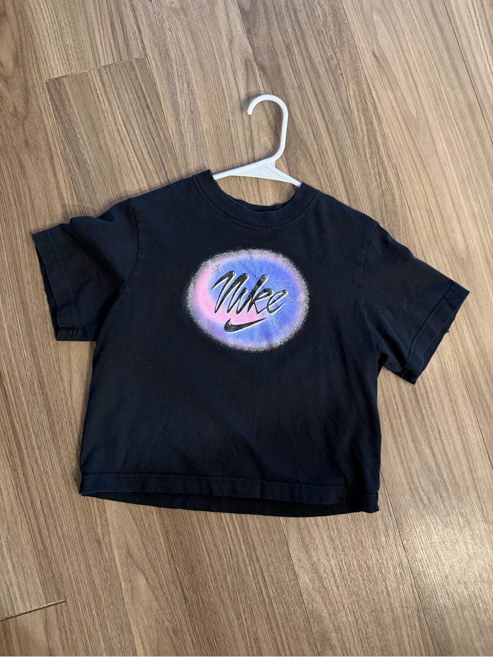 Nike Black Tee with Purple and Pink Gradient Logo